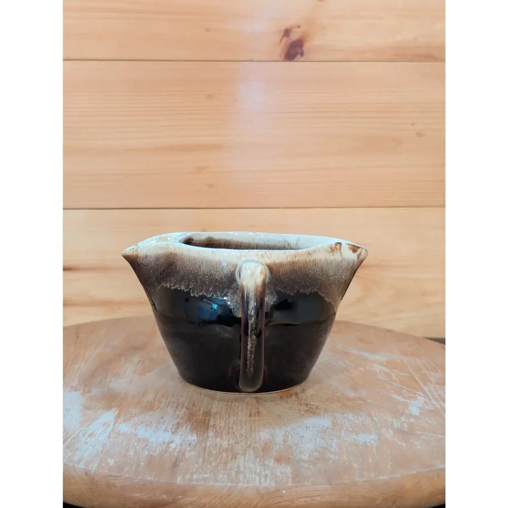 Vintage Pfaltzgraff Brown Drip Double Spout Gravy Boat Stoneware